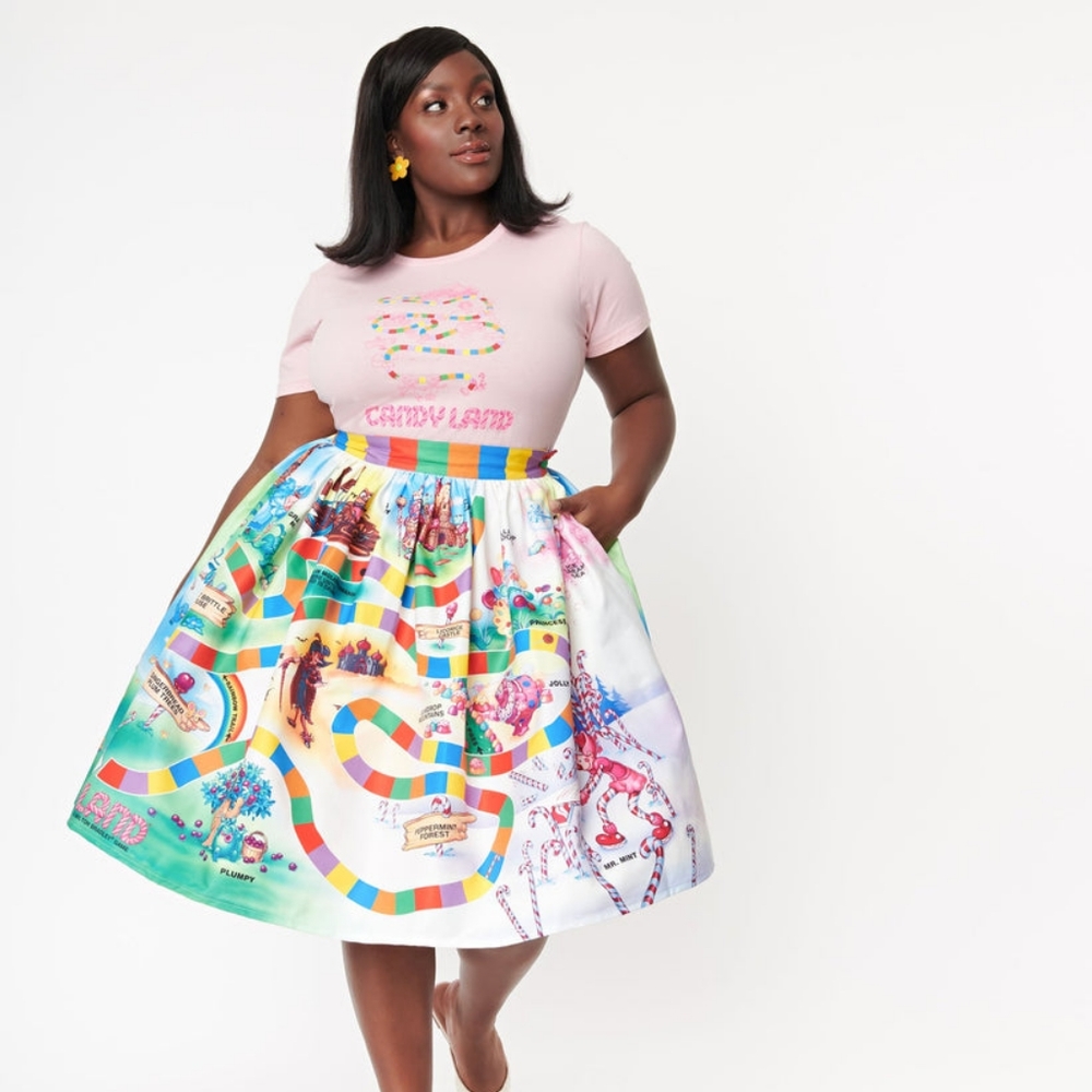 Candyland x Unique Vintage Board Print Swing Skirt 1x 16